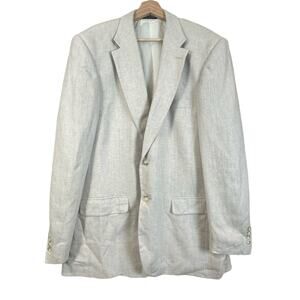Saddlebred Linen Herringbone Blazer Sport Coat Men's 44 44L L44 Tan White